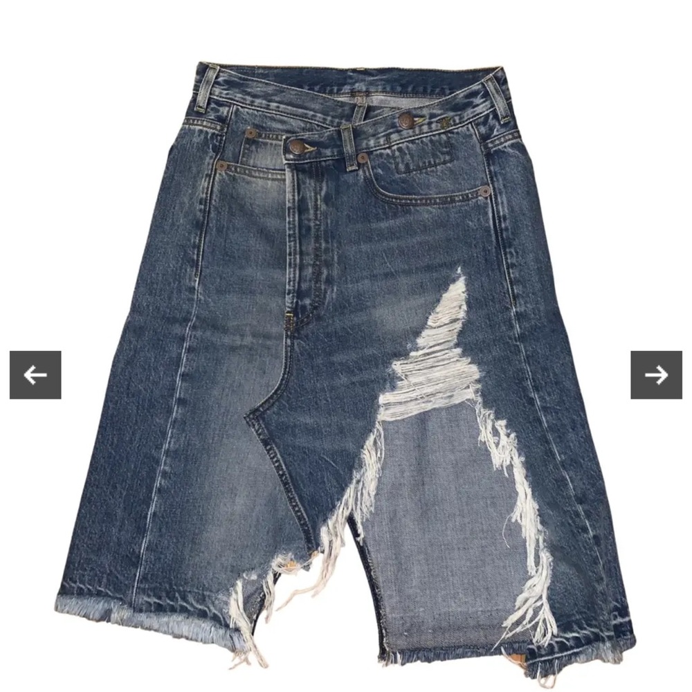 R13 Asymmetrical Distressed Denim Skirt - Dark Blue